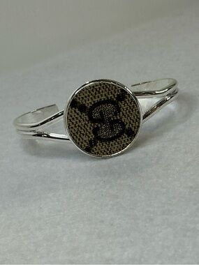 Gucci Brown Monogram Canvas Silver Cuff Bangle Bracelet